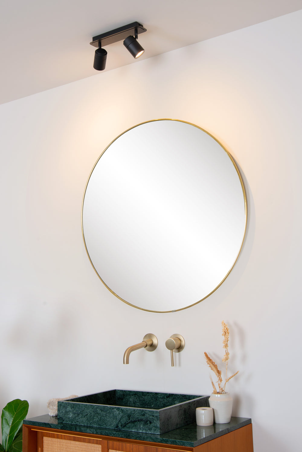 Lucide LENNERT LED Badezimmer-Deckenstrahler, 2x5W GU10 dimmbar, 3000K, IP44, Sand Matt Schwarz