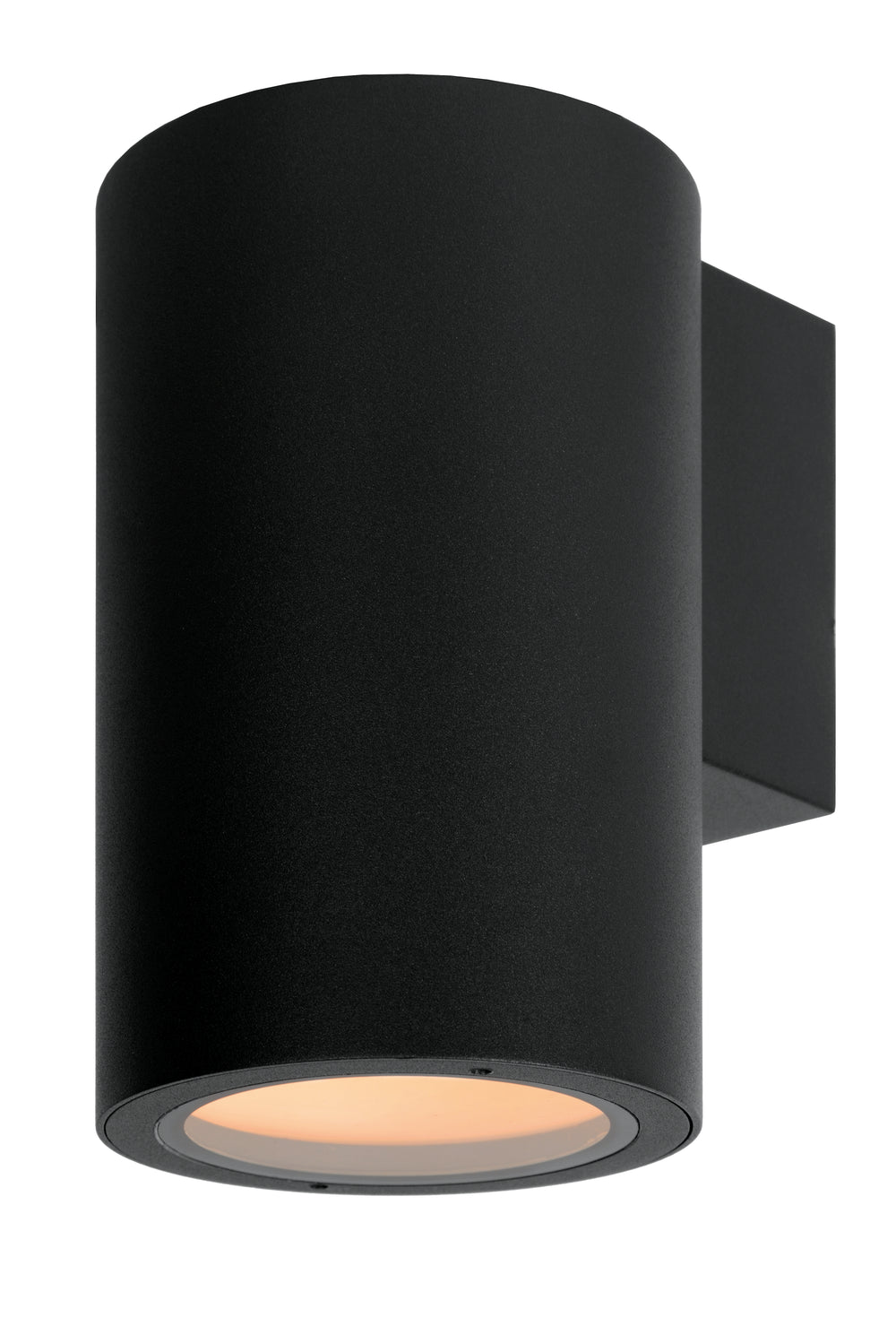Lucide VOLANTIS outdoor wall light, E27 fitting, IP54 weatherproof, Black aluminum modern cylinder design