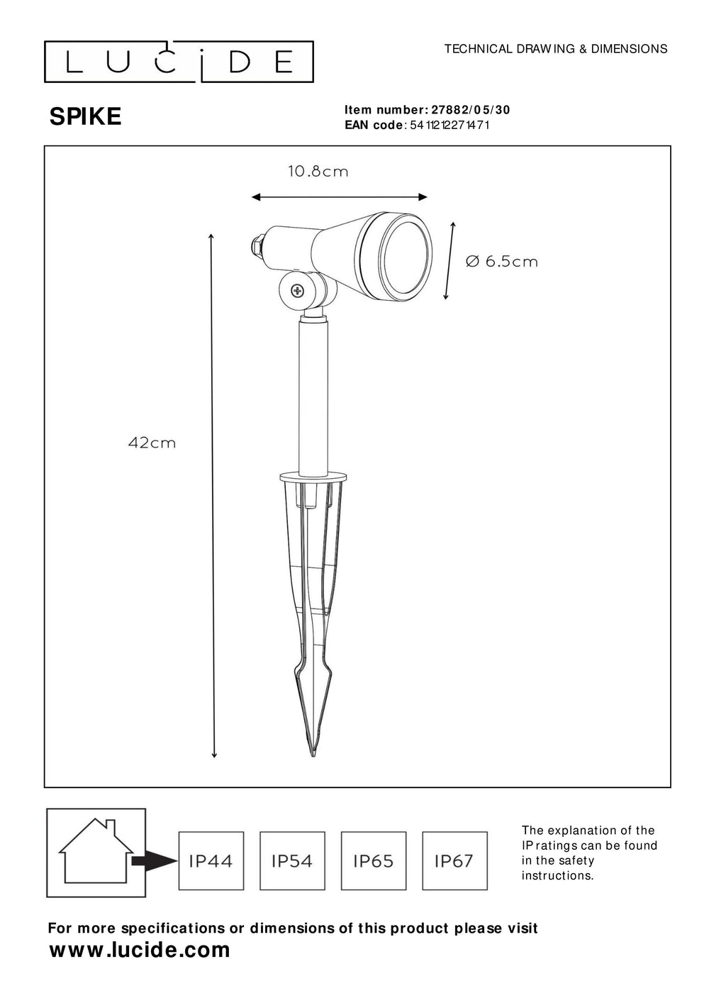 Lucide SPIKE LED Gartenspot, 1x5W GU10 3000K, dimmbar, IP54 Schwarzes Aluminium Außenleuchte