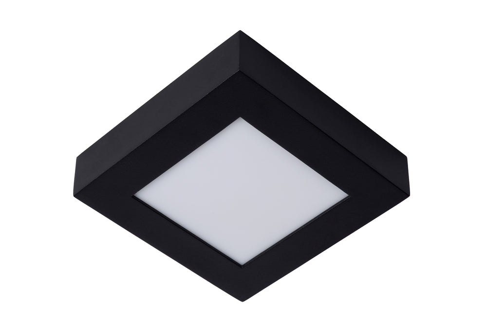 Lucide BRICE LED bathroom ceiling light, dimmable 15W 3000K, IP44, square matt Black finish