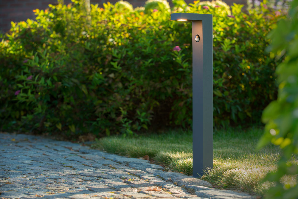 Lucide TEXAS-IR LED bollard light 7W 3000K IP54 with motion and day/night sensor Dark Grey
