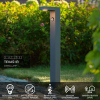 Lucide TEXAS-IR LED bollard light 7W 3000K IP54 with motion and day/night sensor Dark Grey