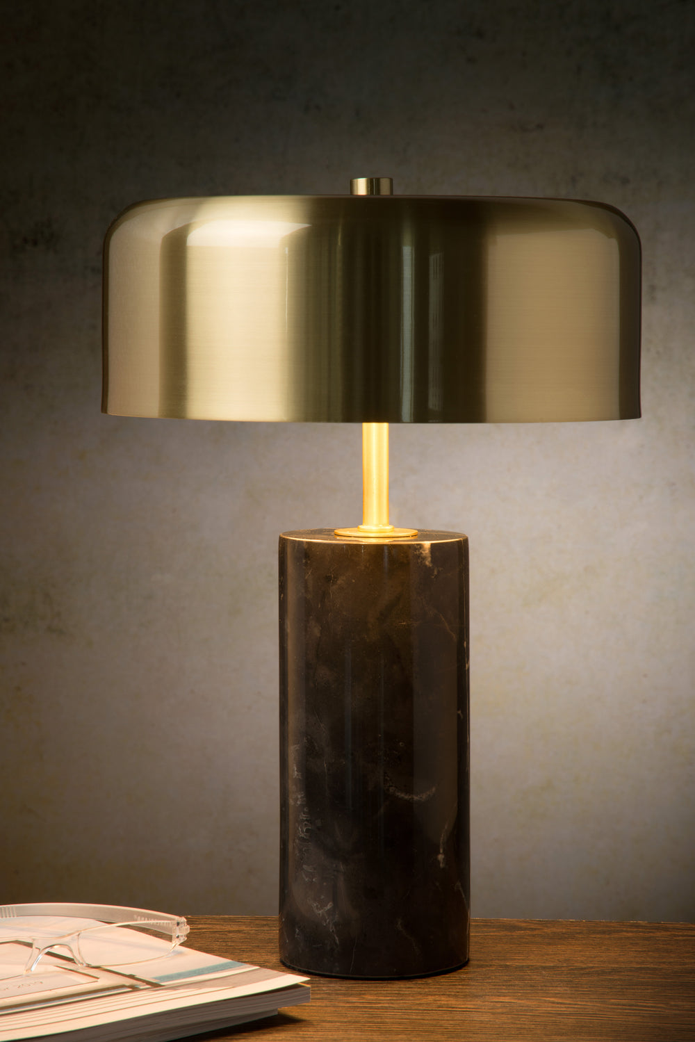 Lucide MIRASOL modern table lamp Ø25cm Black marble metal, 3xG9 sockets, dimmable with cable switch, IP20