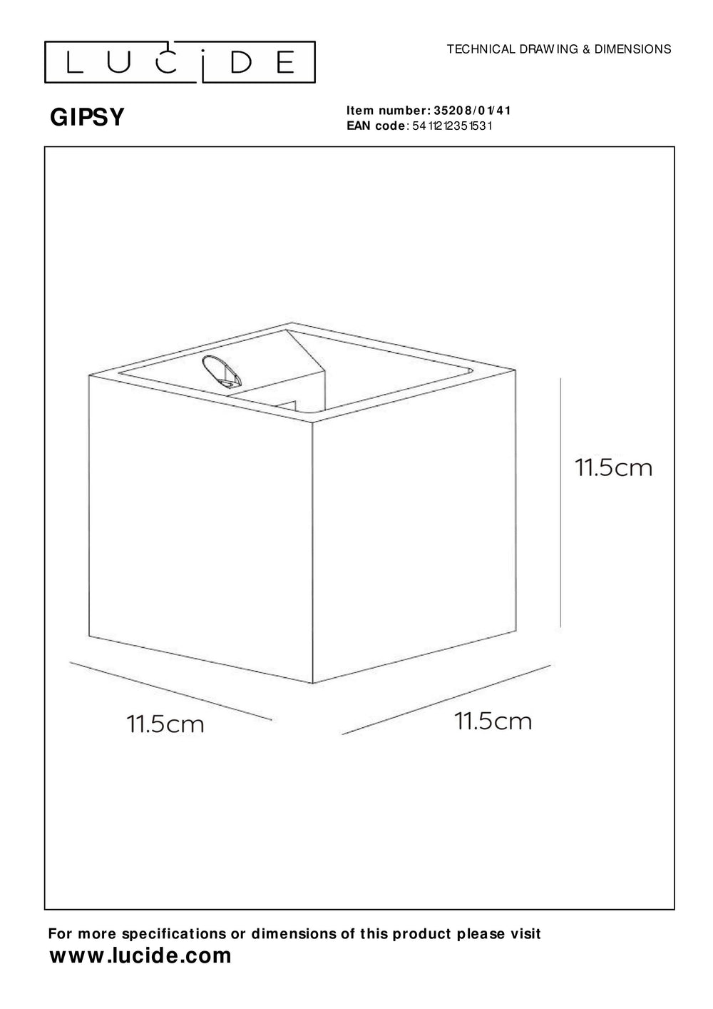 Lucide GIPSY wall light, modern square concrete design, G9 socket, 25W max, dimmable, 220-240V, IP20, Grey