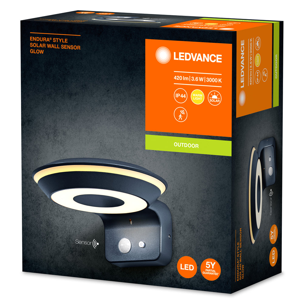 Ledvance Endura Style Solar GLOW Wandsensor LED 3.6W 3000K IP44 Dunkelgrau Außenleuchte