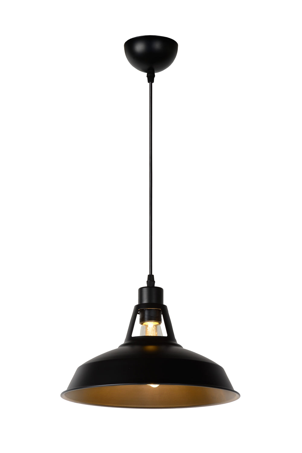 Lucide BRASSY-BIS hanging lamp Black, 1xE27 socket, adjustable height, round metal shade Ø31cm, IP20