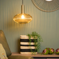 Lucide Maloto vintage hanging lamp, 1xE27, amber glass, metal bronze finish, Ø30cm, height adjustable, IP20