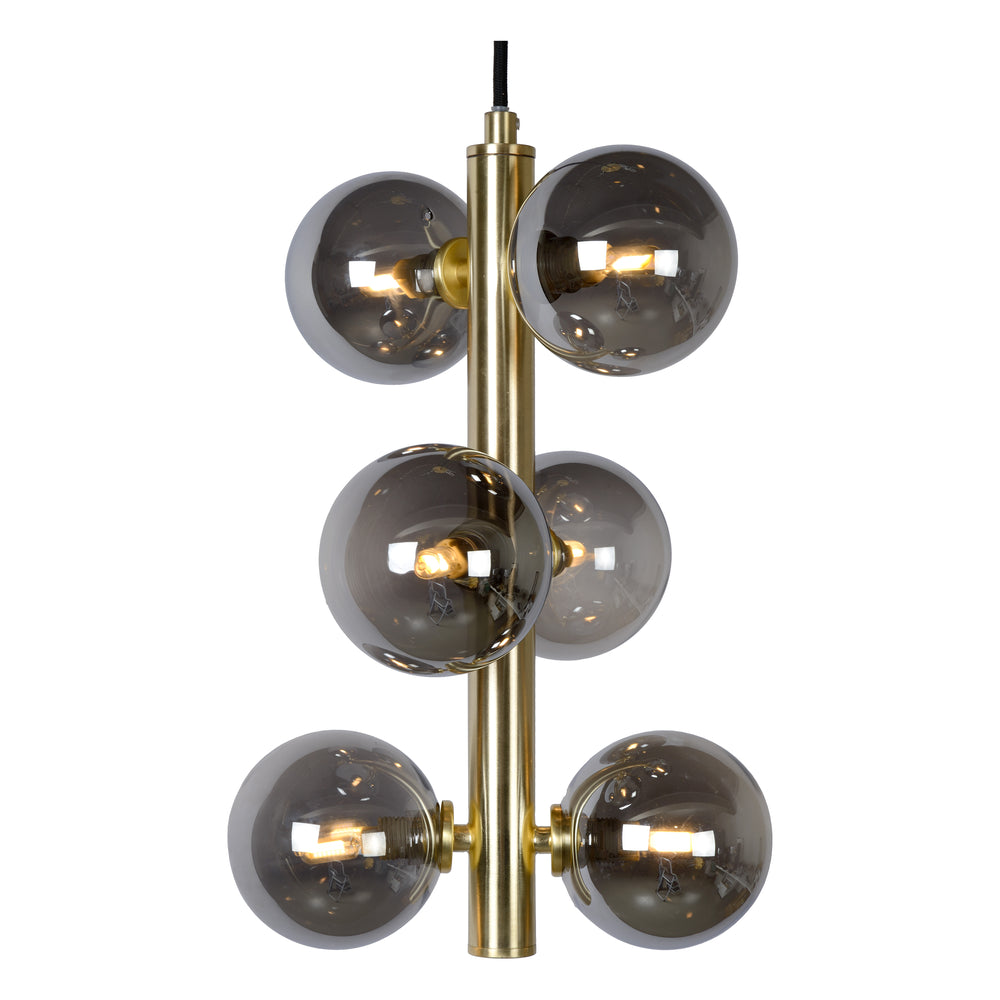Lucide TYCHO vintage hanging lamp, 6xG9 sockets, sand brass with smoking glass, Ø25.5cm, height adjustable, IP20