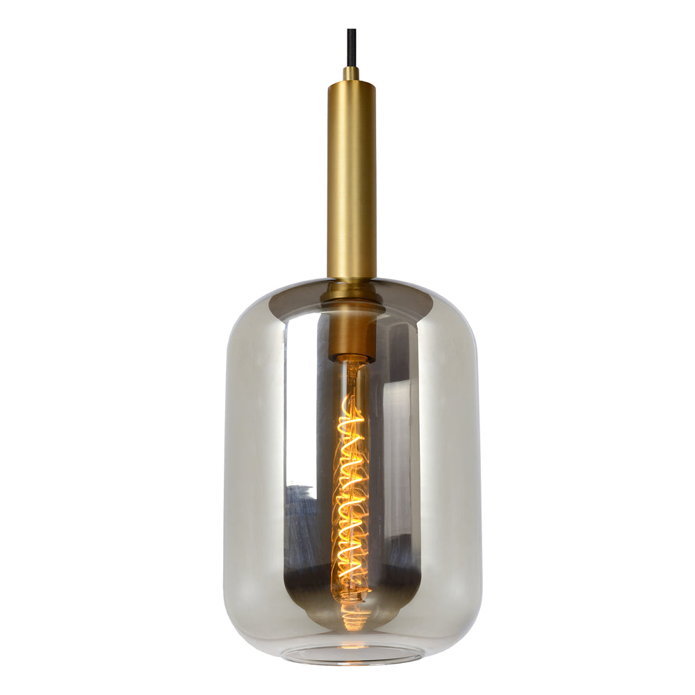 Lucide JOANET hanging lamp Ø22cm, 1xE27 socket, bronze with fumé glass, height adjustable, IP20