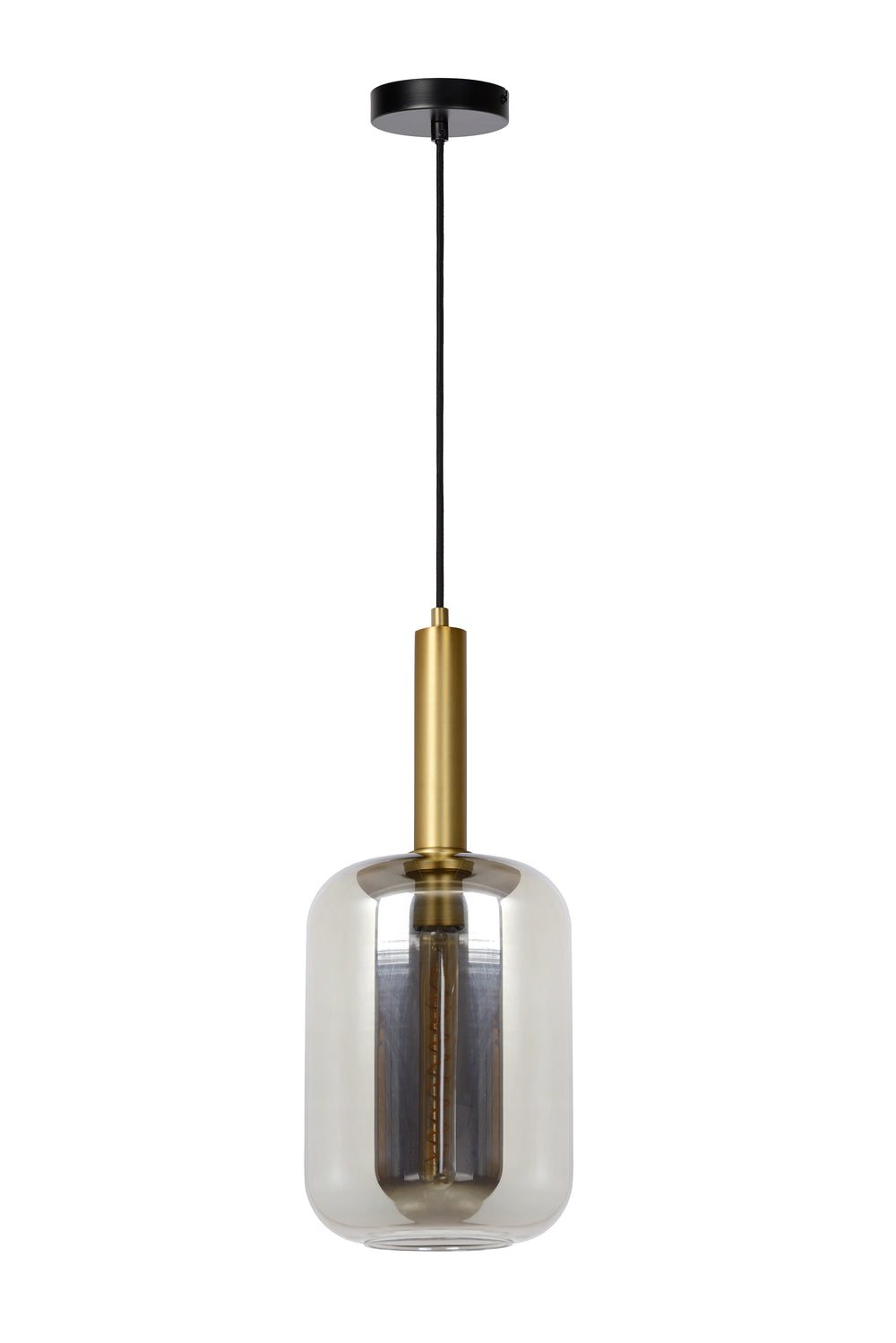 Lucide JOANET hanging lamp Ø22cm, 1xE27 socket, bronze with fumé glass, height adjustable, IP20