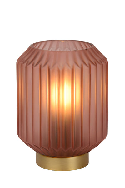 Lucide SUENO Tischlampe rosa Glas mit E14 Fassung, 230V, moderne matte Gold-Details, IP20 für den Innenbereich