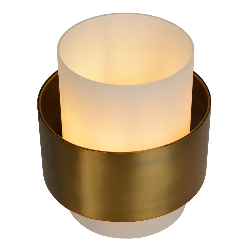 Lucide FIRMIN table lamp, retro glass cylinder, E27 fitting, 230V, IP20 indoor, matte gold brass finish