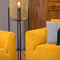 Lucide Mesh Stehlampe, Vintage Metallzylinder, E27 Fassung, max. 40W, IP20, matt schwarz & gold Ausführung