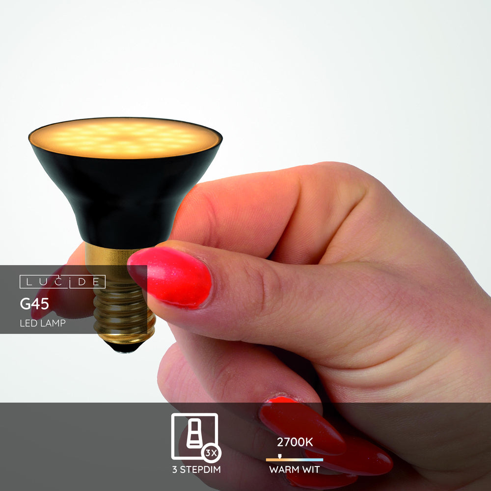 Lucide G45 LED-Lampe E14 5W 2700K 450 Lumen 3 StepDim Schwarz Matt IP20