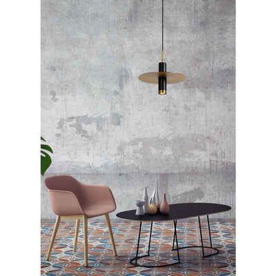 Lucide SELIN modern hanging lamp Ø35cm, 1xGU10, metal Black and Yellow Brass, adjustable height, IP20