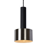 Lucide TEUN Retro-Hängeleuchte Ø13cm, höhenverstellbar, E27-Fassung, Metall Satin Nickel und Matt Schwarz, IP20