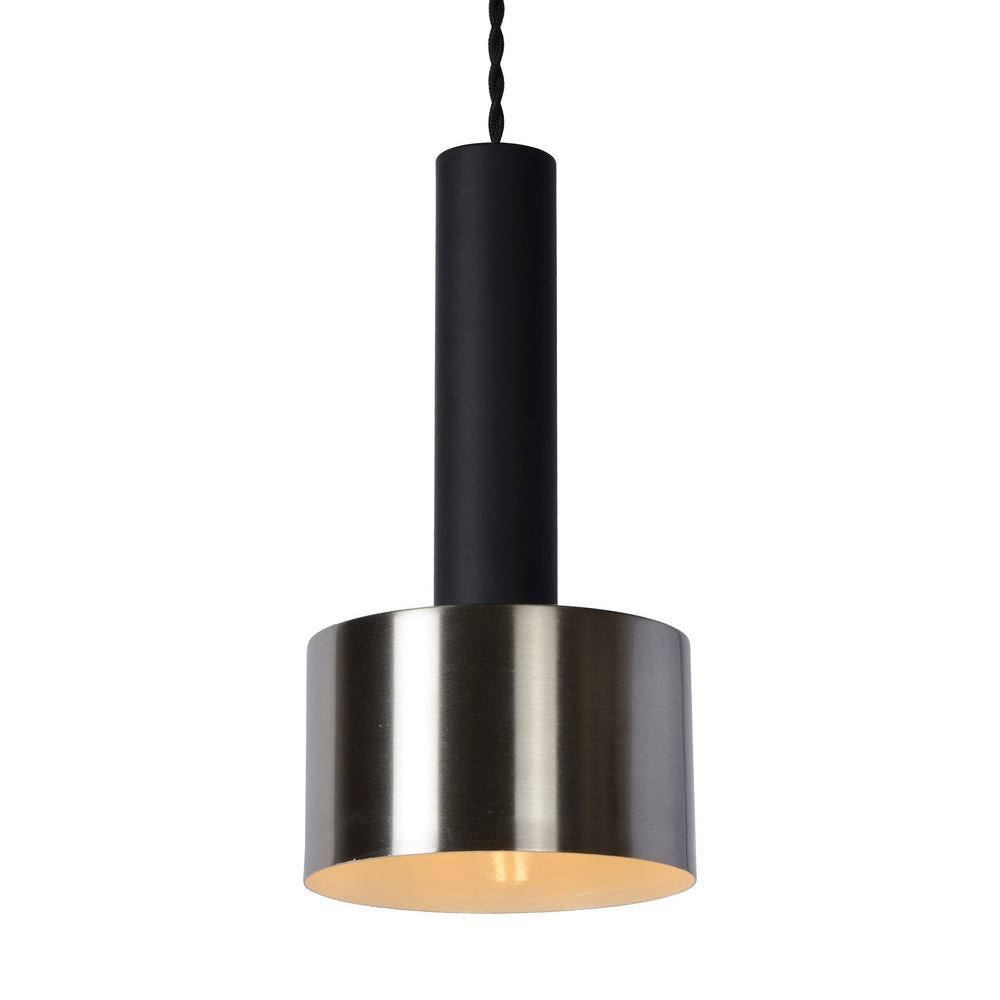 Lucide TEUN Retro-Hängeleuchte Ø13cm, höhenverstellbar, E27-Fassung, Metall Satin Nickel und Matt Schwarz, IP20