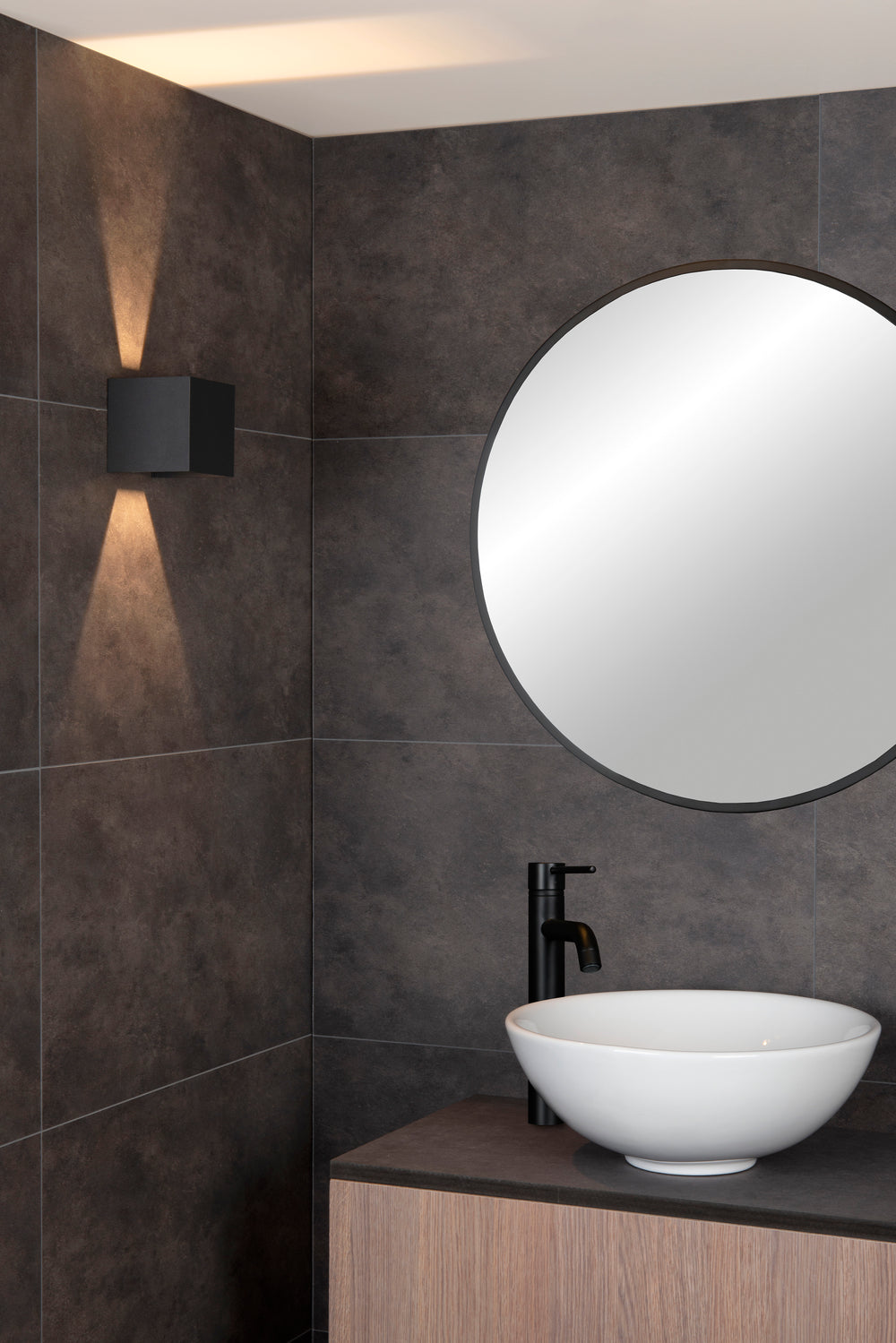 Lucide AXI LED wall light, 2x7W 2700K, IP54, adjustable beam angle, Black aluminum, modern bathroom lighting