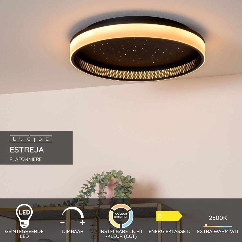 Lucide ESTREJA LED Deckenleuchte 40cm dimmbar CCT 2500K-3000K 40W 5500 Lumen Schwarz IP20 modern rund