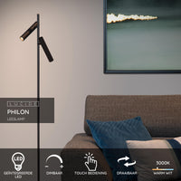 Lucide PHILON LED reading lamp, 2x4.5W 3000K dimmable with touch control, 220-240V, IP20, Black, 140cm