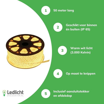 Tsong LED Lichtband 50m 3000K Warmweiß, 1521 Lumen, IP20, Philips Chip, 220-240V, 120° Abstrahlwinkel
