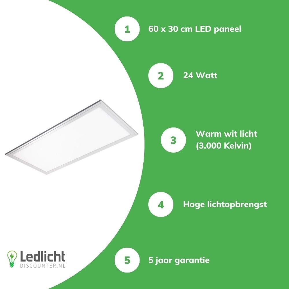 Lcb LED-Panel 60x30cm 3000K 2040 Lumen 24W IP20 CE RoHS 5 Jahre Garantie