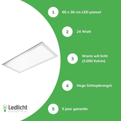 Lcb LED-Panel 60x30cm 3000K 2040 Lumen 24W IP20 CE RoHS 5 Jahre Garantie