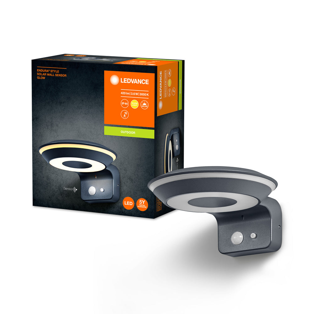 Ledvance Endura Style Solar GLOW Wandsensor LED 3.6W 3000K IP44 Dunkelgrau Außenleuchte