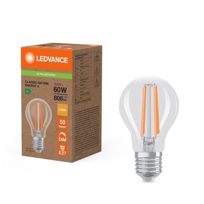 Ledvance LED Classic A E27 Warmweiß 2700K 3.8W dimmbar klare Lampe 806 Lumen 220-240V IP20 50000h