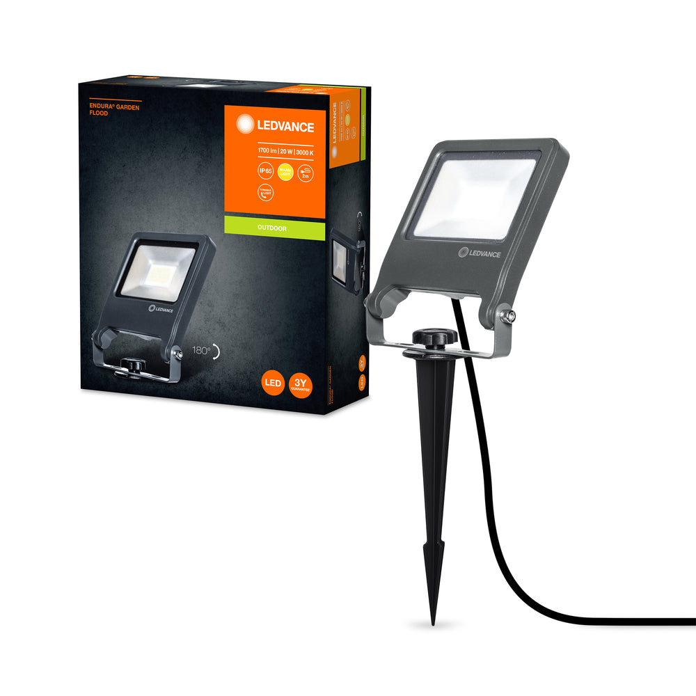 Ledvance ENDURA Garden Flood Spike LED Außenleuchte 20W 3000K 1700 Lumen IP65 Dunkelgrau
