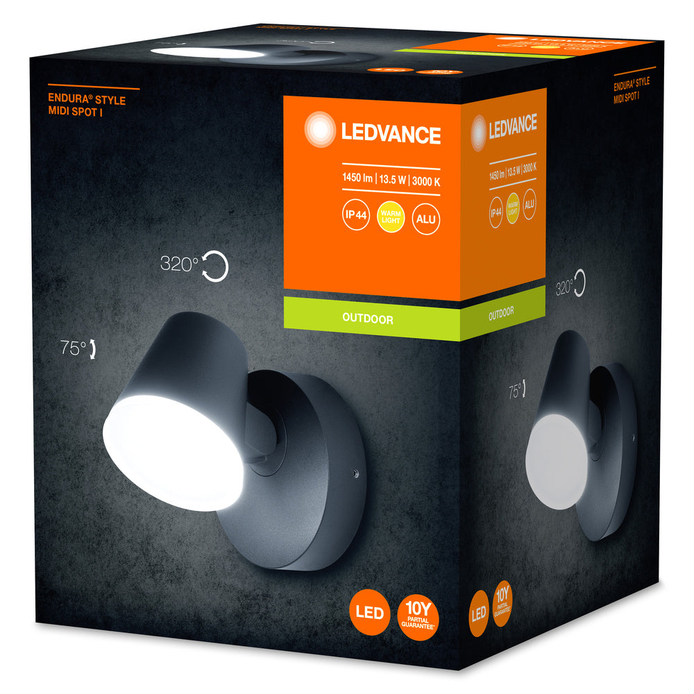 Ledvance ENDURA Style Midi Spot I LED Wandleuchte 13,5W 3000K 800 Lumen IP44 Dunkelgrau Außen