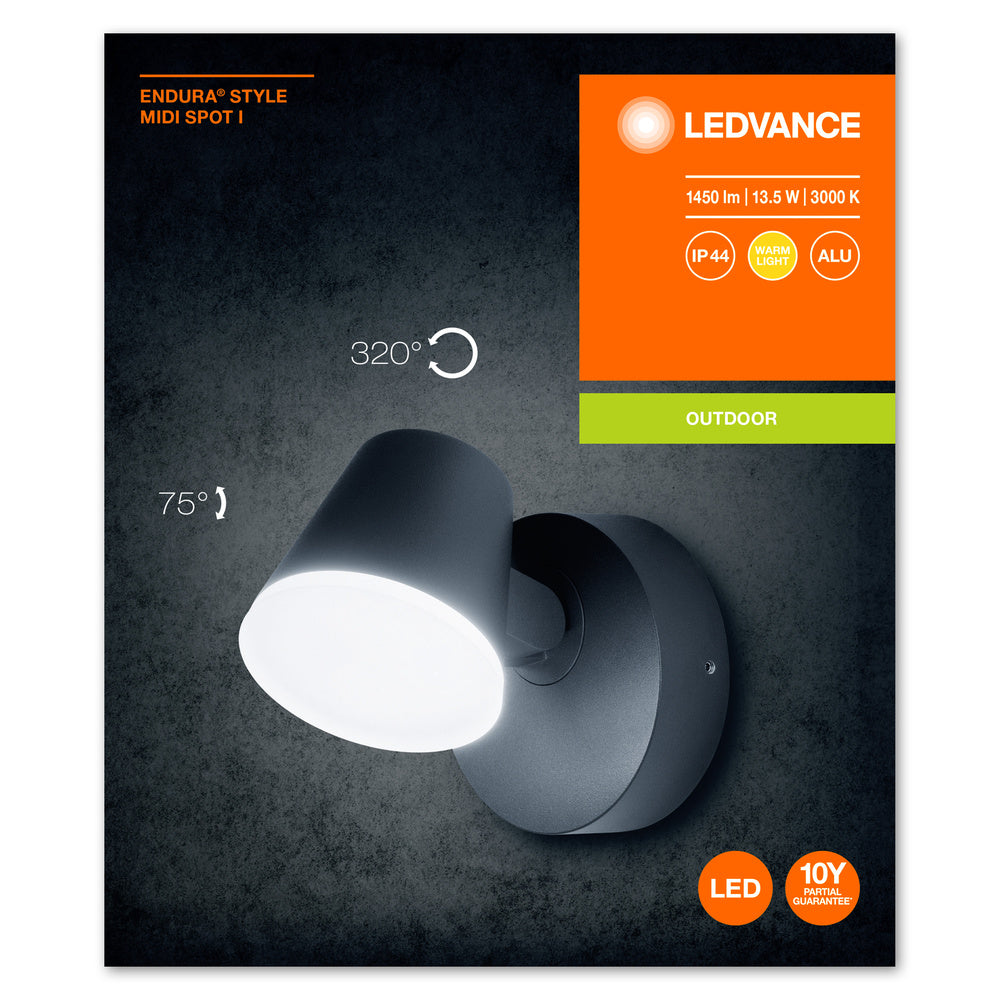 Ledvance ENDURA Style Midi Spot I LED Wandleuchte 13,5W 3000K 800 Lumen IP44 Dunkelgrau Außen