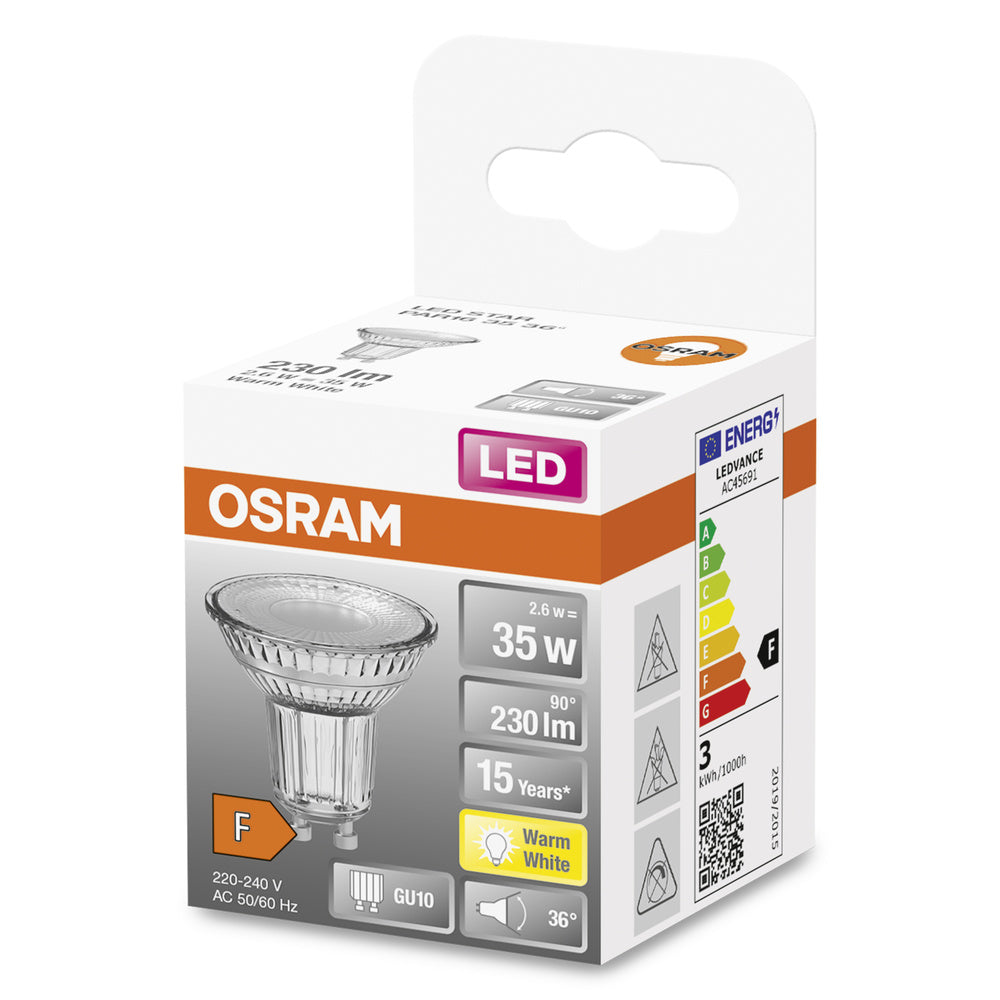 Ledvance LED Spot GU10 2.6W 2700K 230 Lumen 36° Silber Decken- oder Wandmontage IP20