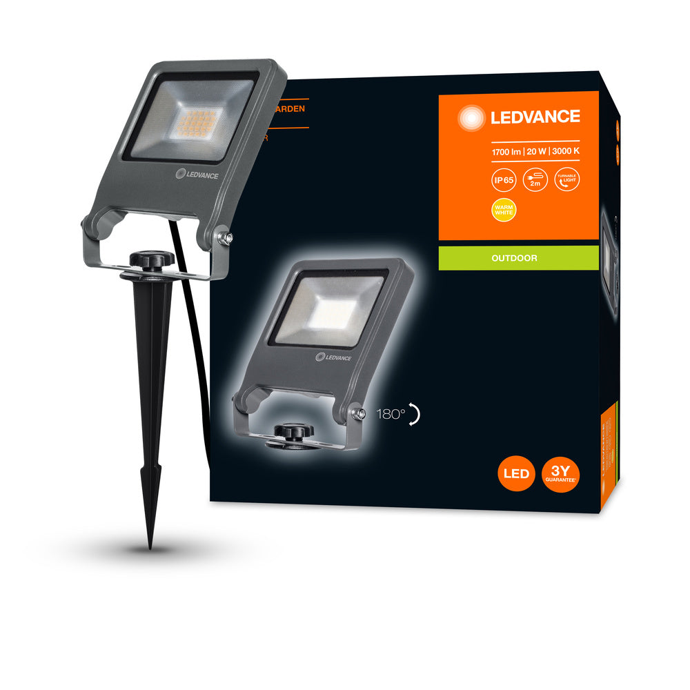 Ledvance ENDURA Garden Flood Spike LED Außenleuchte 20W 3000K 1700 Lumen IP65 Dunkelgrau