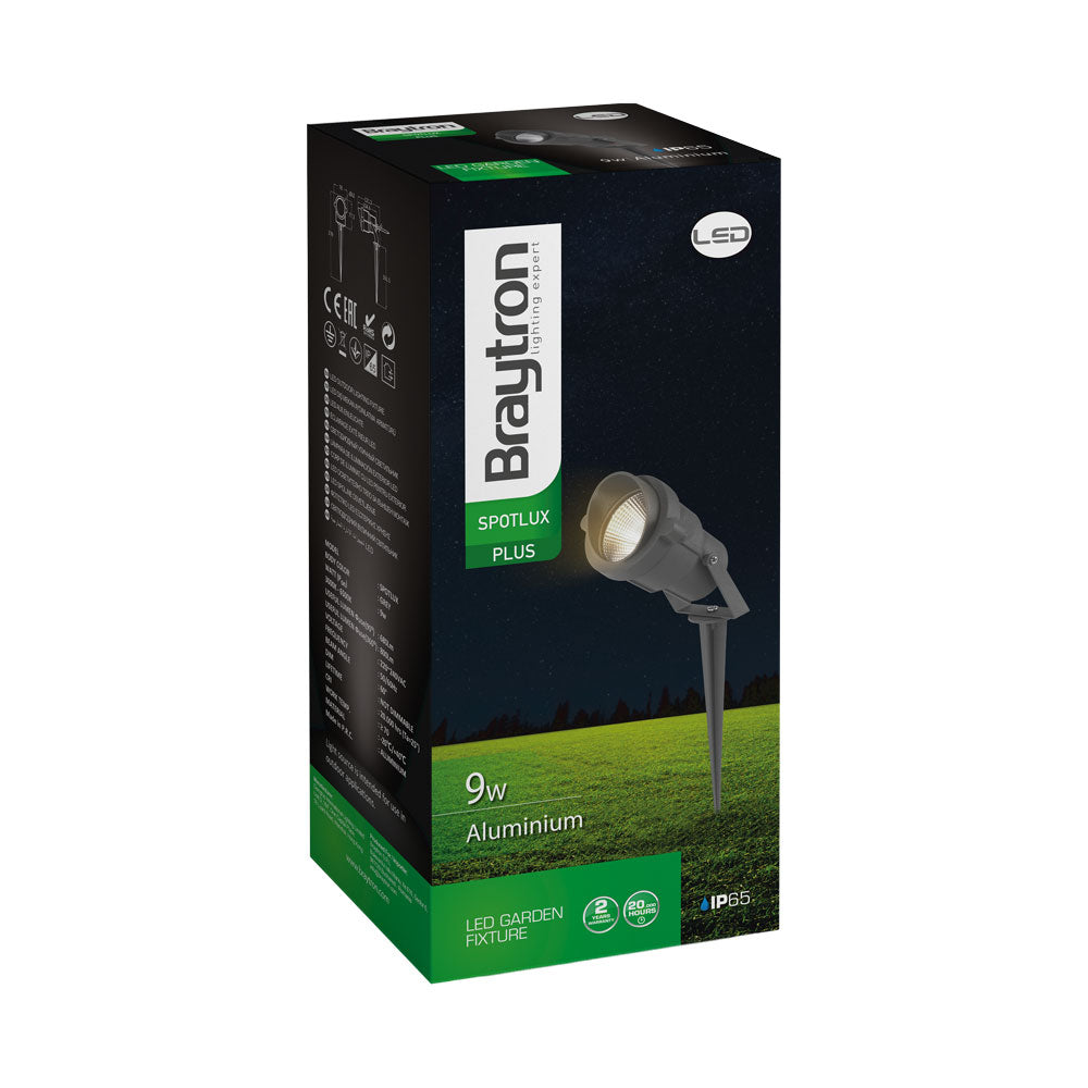 Braytron LED Erdspießleuchte 9W Amber 220-240V IP65 IK08 Außen Aluminium Grau 60° Abstrahlwinkel