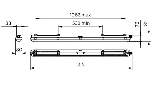 Philips CoreLine WT120C G2 LED Feuchtraumleuchte, 29W 4000K 4000 Lumen, IP65 IK08, 1215mm Grau