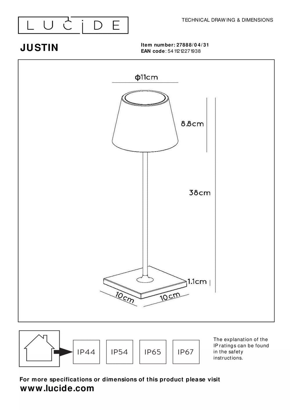 Lucide LED Lamp 1521 useful lumens, 3000K, 10.5W, Replaces 1250W, 5-year warranty, Aluminum Matte Gold