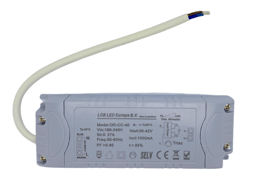 Lcb dimmbarer LED-Treiber für 36W/40W LED-Panel, 30-42V 1000mA, IP20, Triac-Phasenanschnitt