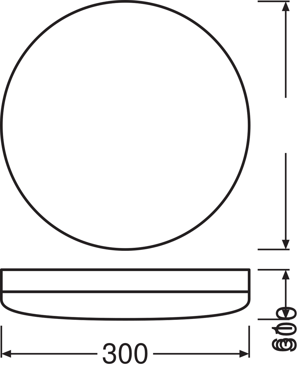 LED bulkhead ceiling or wall light, White, IP65 IK10, 24W 1800 lumens, 3000K warm white, Ø300mm