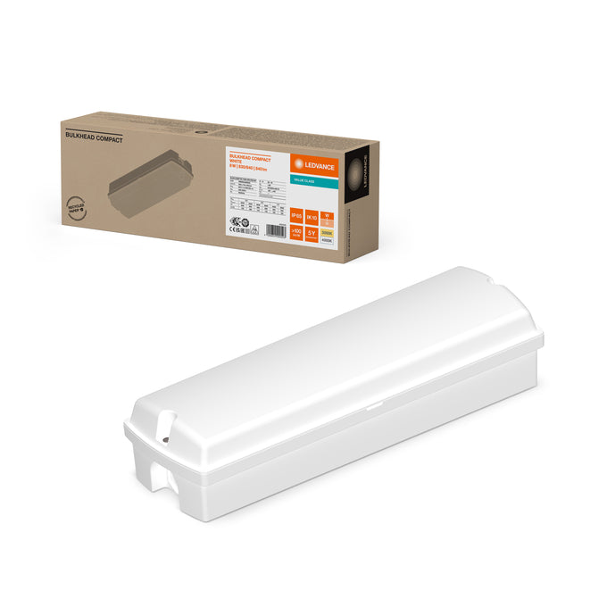 LED Bulkhead Compact White 8W 830 3000K 840 lumens IP65 356x115mm