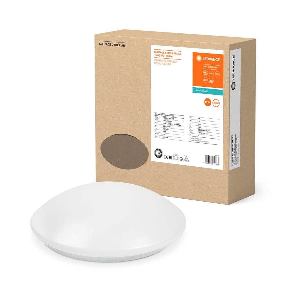 LED-Bulkhead Aufbau rund Ø250 Weiß, 13W 960 Lumen, 4000K, IP44
