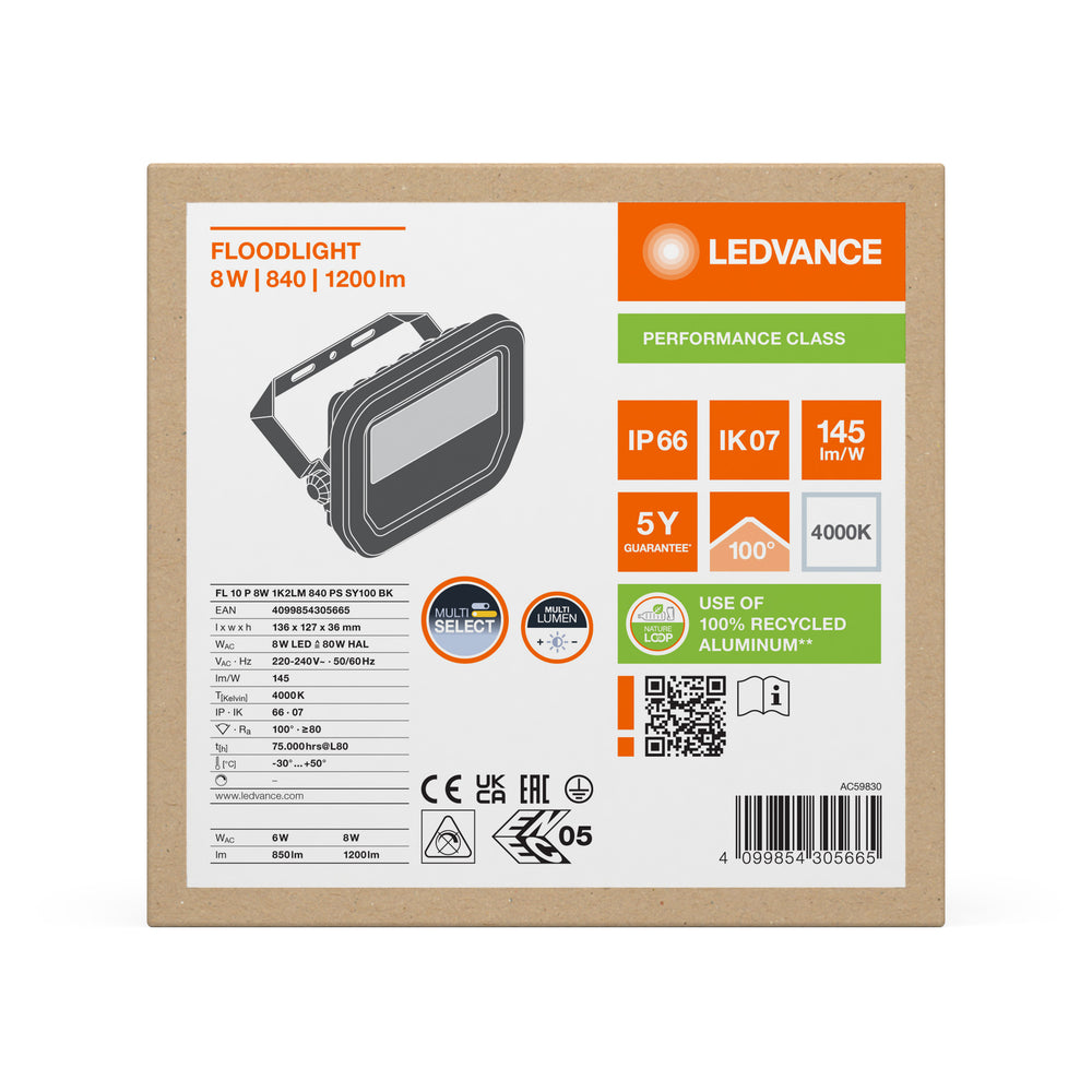 LED Strahler Aluminium Schwarz 8W 1200 Lumen 4000K IP66 symmetrischer Lichtstrahl