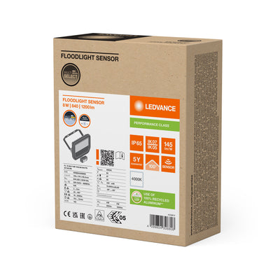 LED Strahler Schwarz 8W 1200 Lumen 4000K IP65 mit Bewegungs- und Lichtsensor