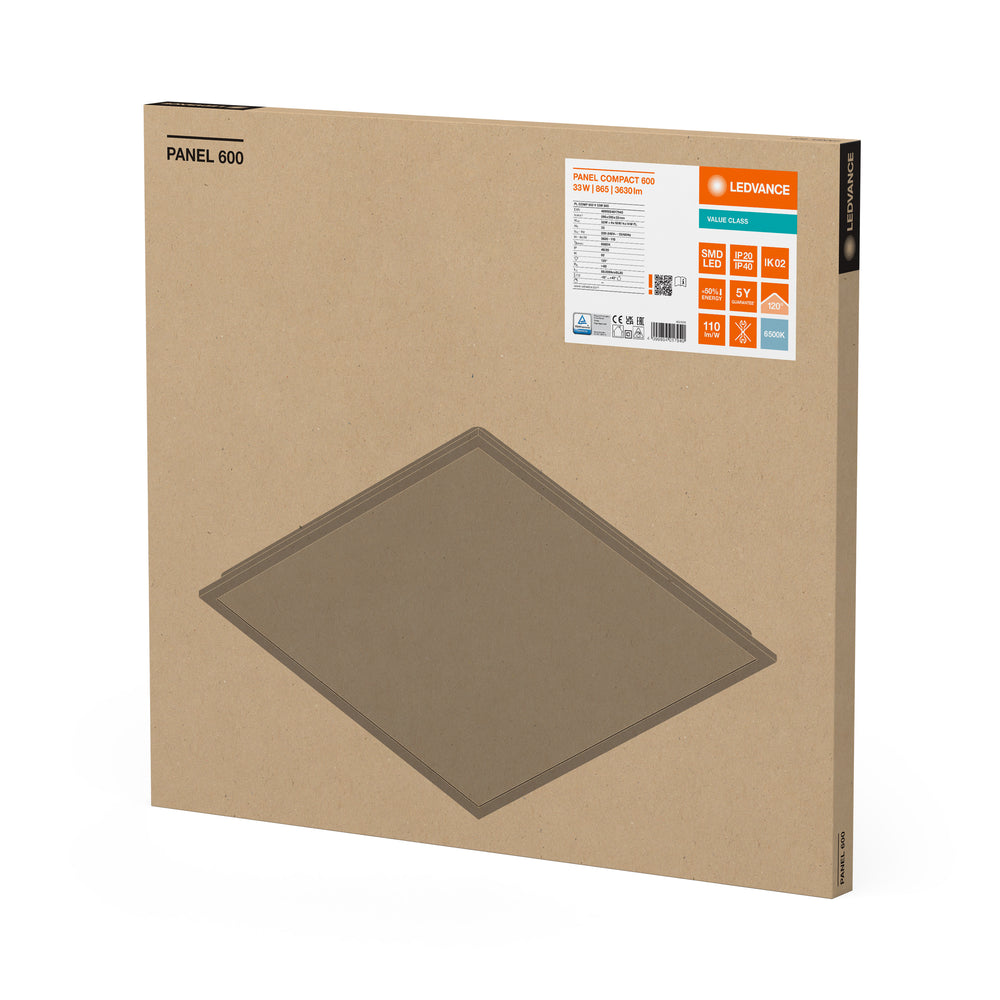 LED Panel Compact 33W 3630 lumens 6500K Daylight 60x60cm White Aluminium IP20 CRI 80 CE RoHS