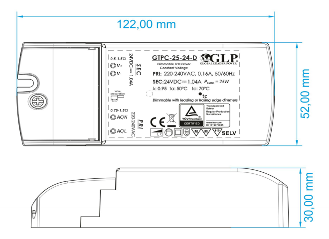 GLP LED Netzadapter 12V 25W 2.08A dimmbarer Treiber für 12V LED-Beleuchtung, IP20, CE RoHS zertifiziert