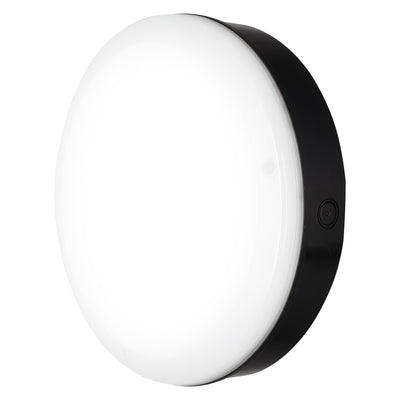 LED Wall Lamp Bulkhead with Sensor, 10W 800 lumens, 3000K Warm White, IP65 IK10, Black Ø250MM