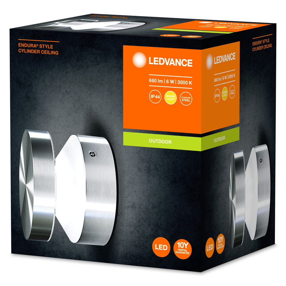 Ledvance ENDURA Style Cylinder Outdoor LED Ceiling Light 6W 3000K IP44 Stainless Steel