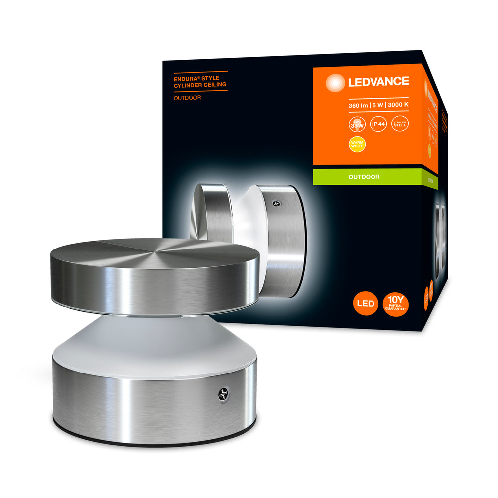 Ledvance ENDURA Style Cylinder Outdoor LED Ceiling Light 6W 3000K IP44 Stainless Steel