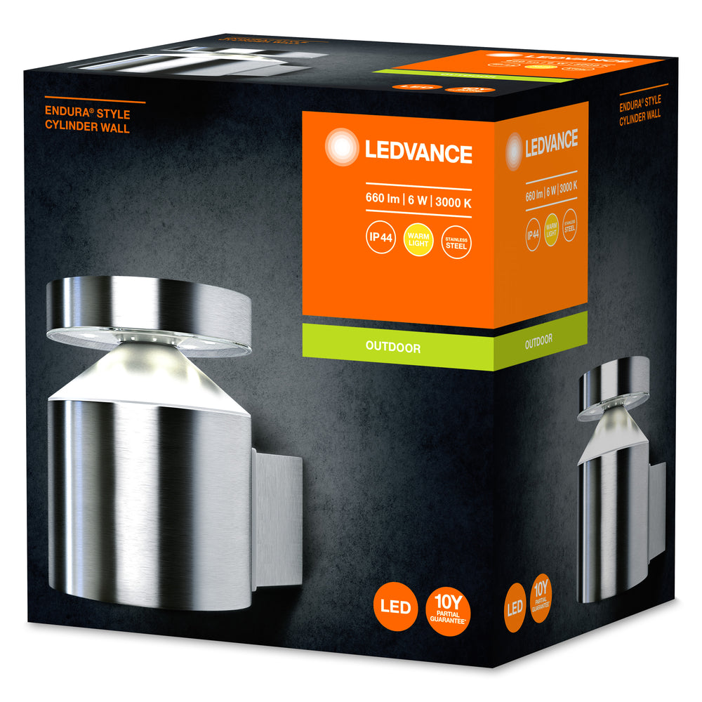 Ledvance ENDURA Style Cylinder Wandleuchte LED 6W 3000K IP44 Edelstahl Außen Wandaufbau