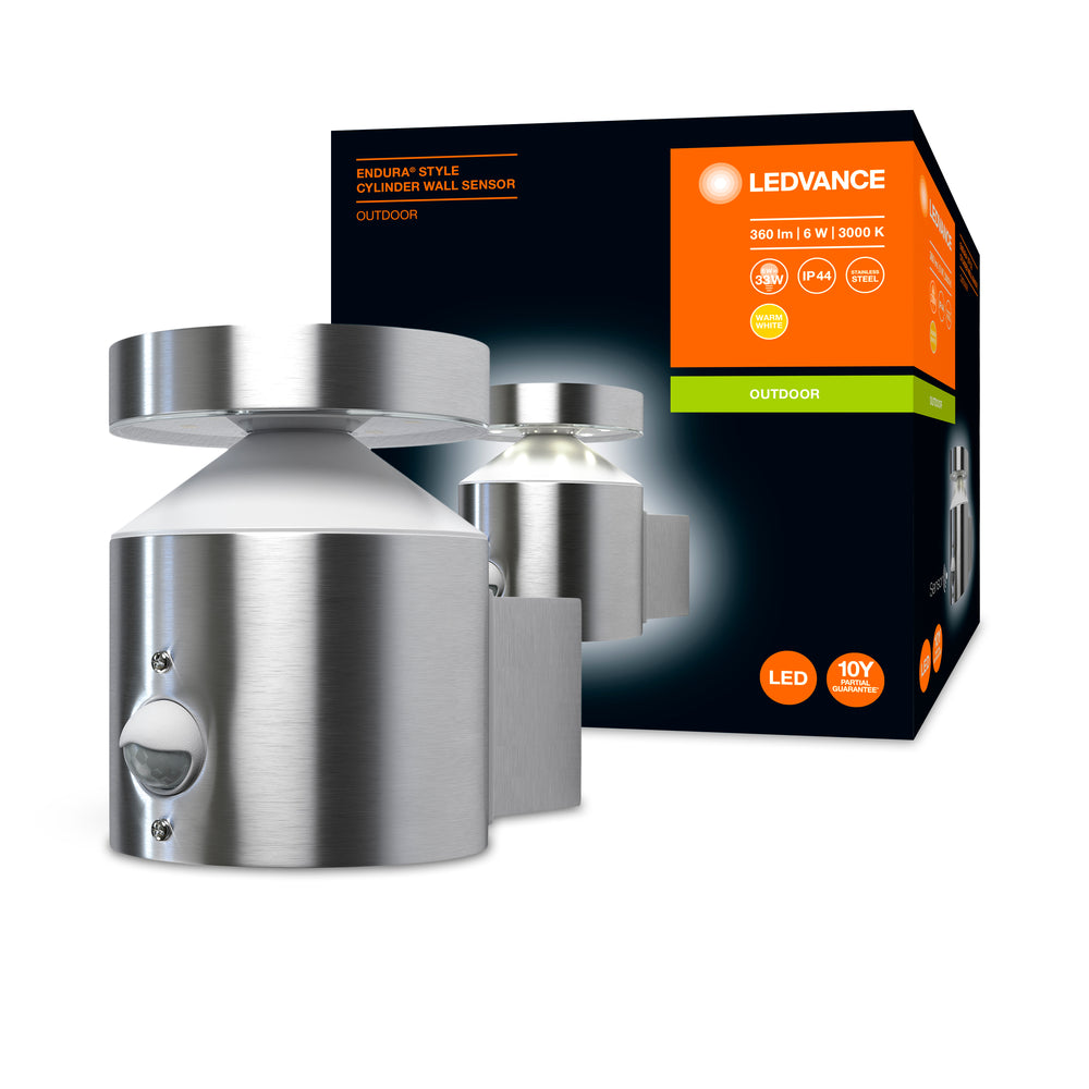 Ledvance ENDURA Style Cylinder Wall Sensor LED Outdoor Light 6W 3000K Stainless Steel IP44
